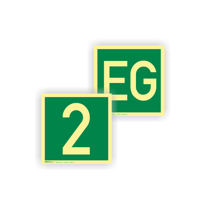 Rettungszeichen, Etagenkennzeichnung, DIN 67510,  langnachleuchtend, SECUglow