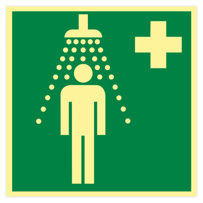 Rettungszeichen, Notdusche, BGV A8, langnachleuchtend