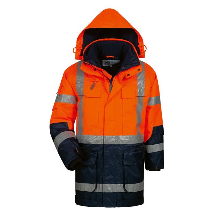 Warnschutzparka Elysee 4-in-1, 23431, fluoreszierend orange/marine, Größe XS bis 4XL
