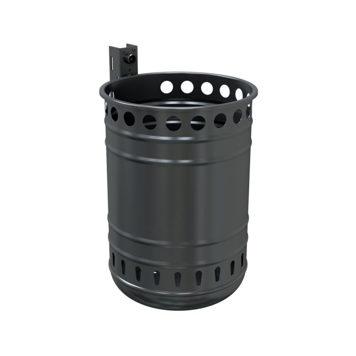 Abfallbehälter rund mit Lochkranz, Höhe 450 mm, 35L, Ø 320 mm, Schiene und Schlüssel, Eisenglimmer