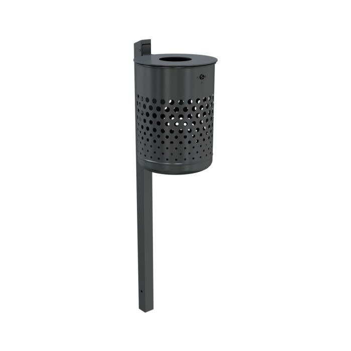 Abfallbehälter 50L, Deckscheibe, Ø360mm, Höhe 500 mm, Standpfosten, ohne Behälter, Eisenglimmer