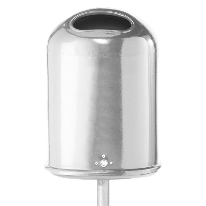 Abfallbehälter oval, 45L, Schiene und Schlüssel, Höhe 600mm, Bodenklappe, Standpfosten, verzinkt