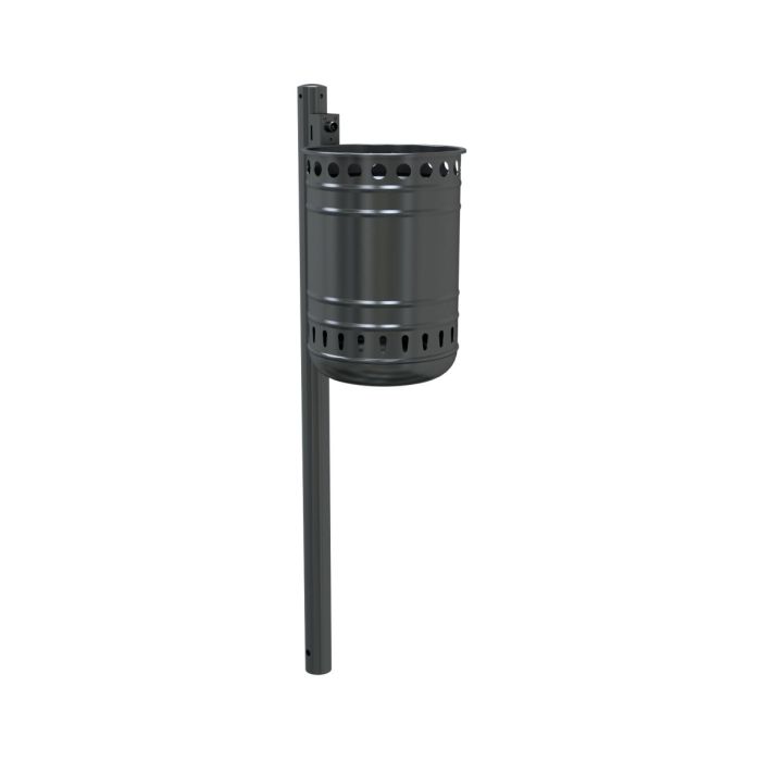 Abfallbehälter rund, Lochkranz, Höhe 450mm, 35L, Ø320mm, Schiene, Schlüssel, Pfosten, Eisenglimmer