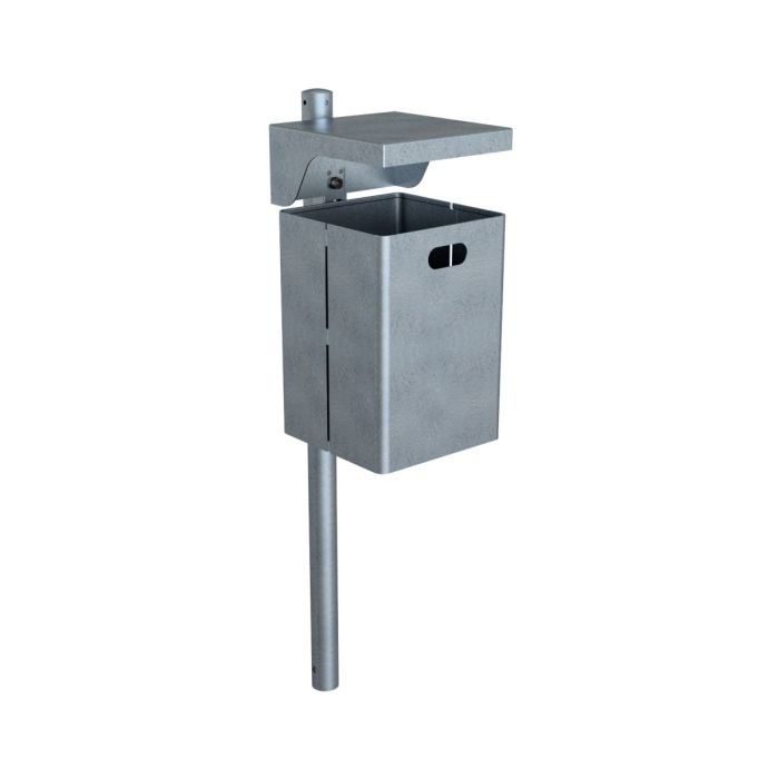 Abfallbehälter eckig, mit Dach, Höhe 440mm, 40L, mit Standpfosten Ø60mm, verzinkt
