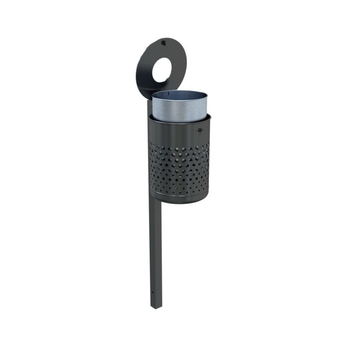 Abfallbehälter 50L, Deckscheibe, Ø360mm, Höhe 500mm, Standfosten, mit Behälter, Eisenglimmer