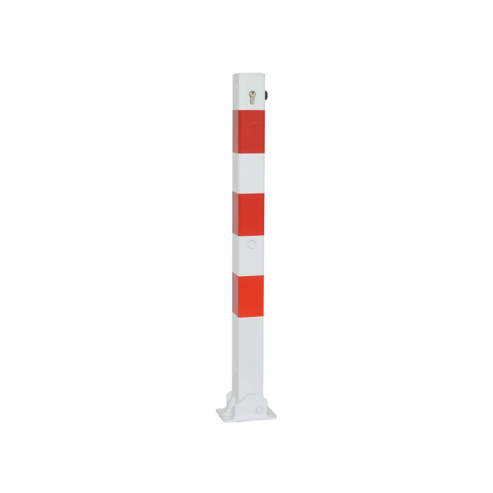 Absperrpfosten umlegbar 70 x 70 mm, zum Aufdübeln, Zylinderschlosss, weiß/rot