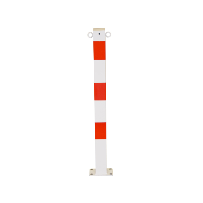Absperrpfosten 70 x 70 mm, Bodenplatte zum Aufdübeln, weiß/rot, 2 Ösen