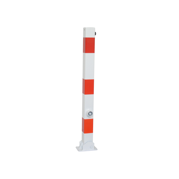 Absperrpfosten umlegbar 70 x 70 mm, zum Aufdübeln, Dreikantverschluss, weiß/rot