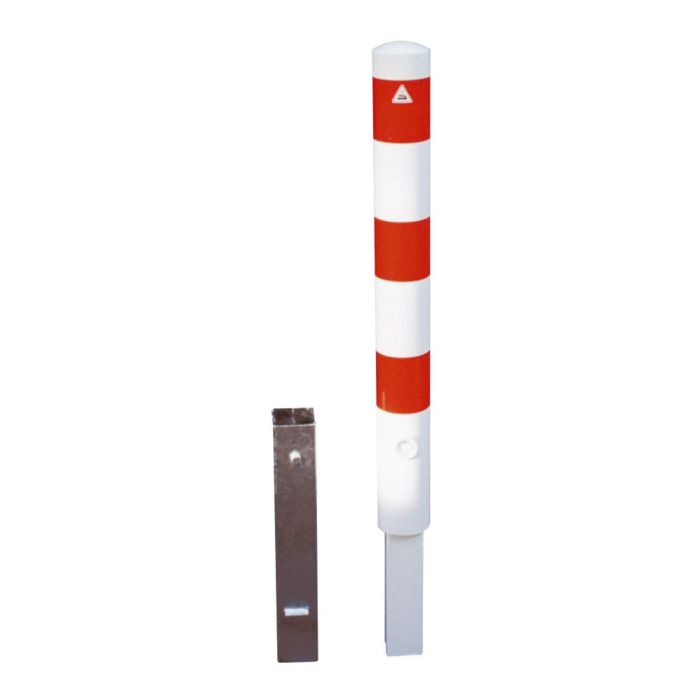 Absperrpfosten herausnehmbar Ø 102 mm, zum Einbetonieren, Dreikantverschluss, weiß/rot