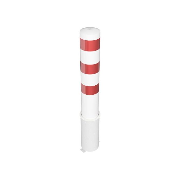 Absperrpfosten Ø 193 mm, herausnehmbar, 1000mm Überflur, ohne Verschluss, weiß/rot