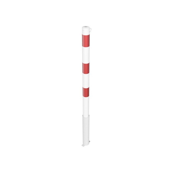 Absperrpfosten Ø 60 mm, herausnehmbar, Bodenhülse, 900mm Überflur, ohne Verschluss, 1 Öse, weiß/rot