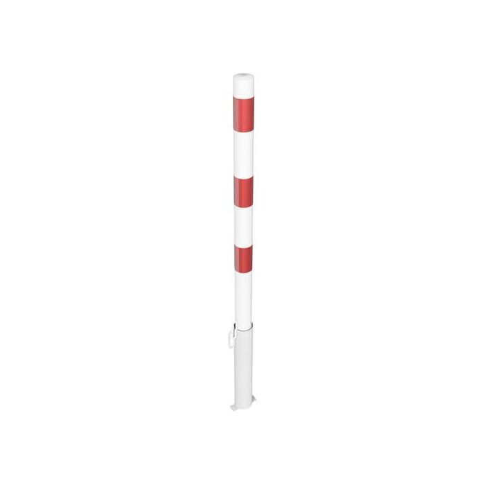 Absperrpfosten Ø 60 mm, herausnehmbar, Bodenhülse, 900mm Überflur, für Vorhangschloss, weiß/rot