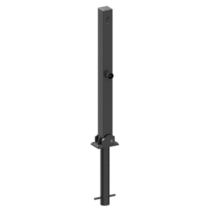 Absperrpfosten 70x70mm, herausnehmbar, Bodenhülse, 900mm Überflur, umlegbar, Dreikant+Profilzylinder