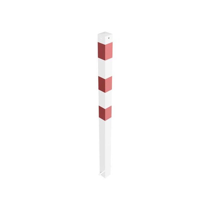 Absperrpfosten 70x70mm, zum Einbetonieren, 900mm Überflur, feuerverzinkt, weiß/rot, 1 Öse