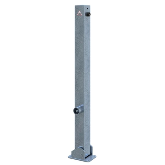 Absperrpfosten 70x70mm, zum Aufdübeln, 900mm Überflur, umlegbar, Dreikantverschluss