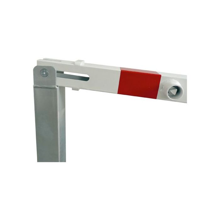 Absperrpfosten 70x70mm, zum Einbetonieren, 900mm Überflur, Dreikant, Hebe- Kippmechanik, weiß/rot