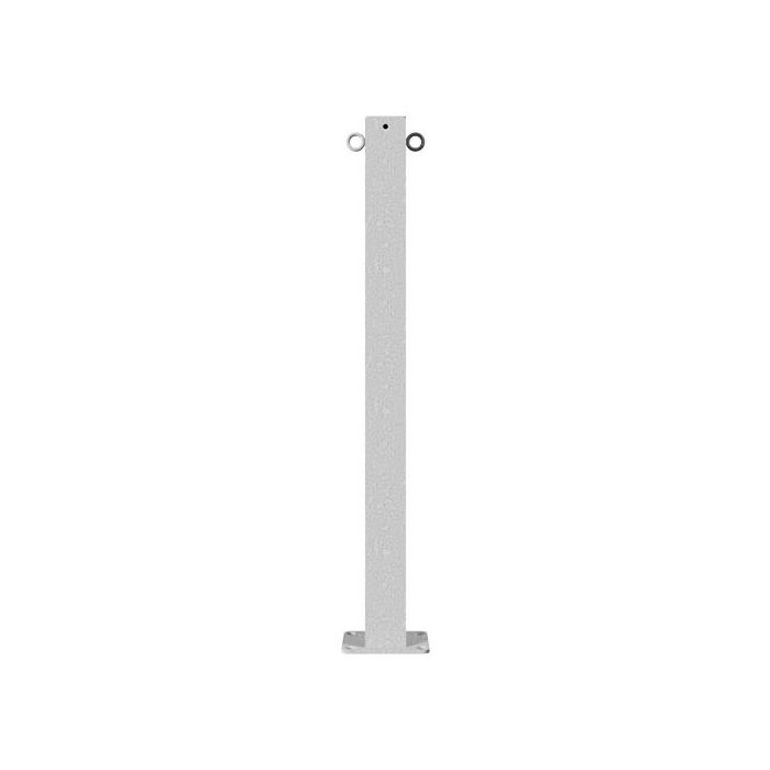 Absperrpfosten 70x70mm, ortsfest, zum Aufdübeln, 900mm Überflur, mit Bodenplatte, 2 Ösen