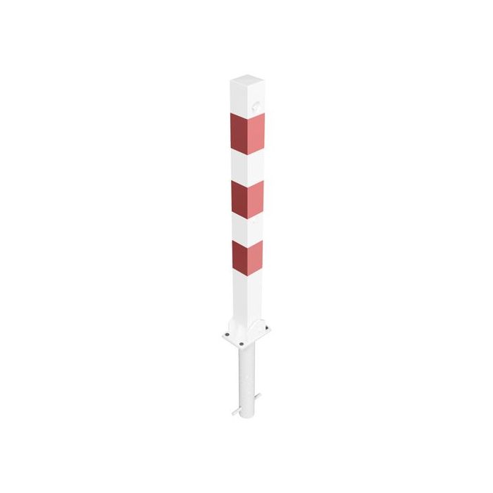 Absperrpfosten 70x70mm, zum Einbetonieren, 900mm Überflur, umlegbar, Dreikant obenliegend, weiß/rot