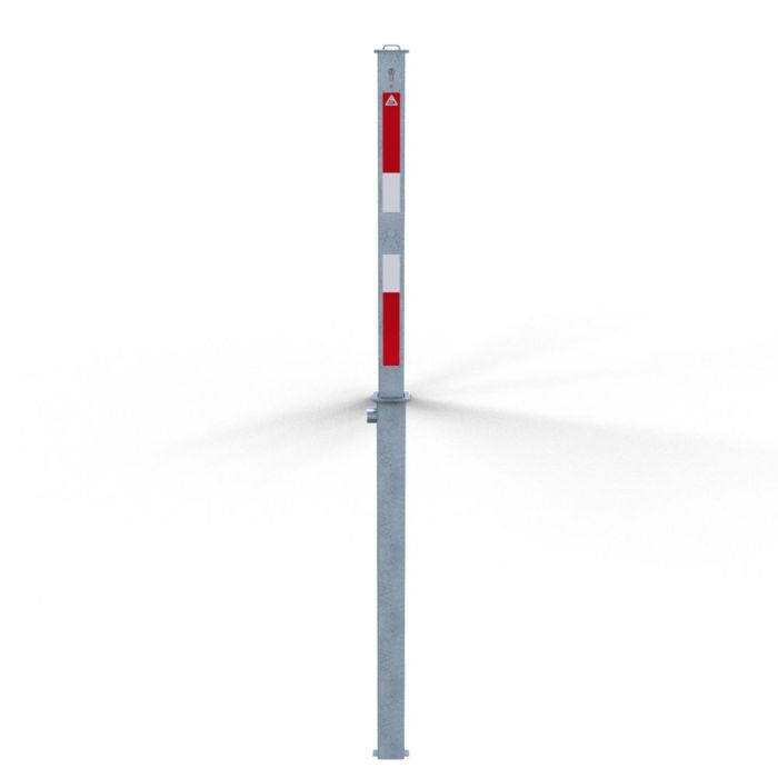 Absperrpfosten 70x70mm, vollversenkbar, Bodenhülse 900mm Überflur, mit Profilzylinder, weiß/rot