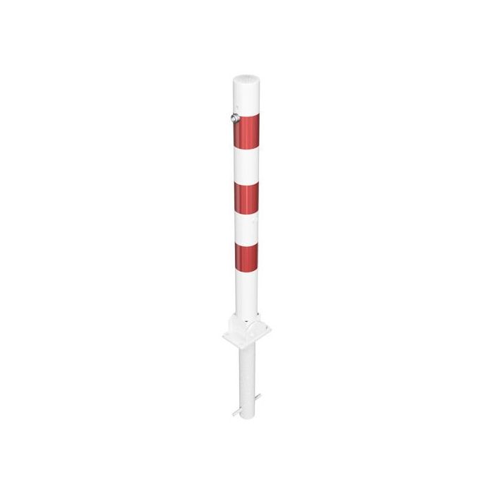 Absperrpfosten Ø 76 mm, zum Einbetonieren, 900mm Überflur, umlegbar, Profilzylinder, weiß/rot ref.