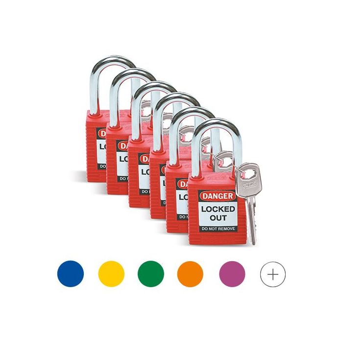 Sicherheitsschloss Nylon-Gehäuse und Stahlbügel,  nicht leitend, Schließzwang,6 St./VE