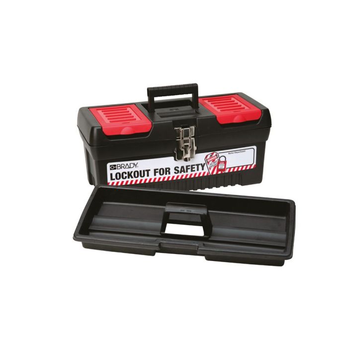 Mittelgroßer Lockout-Werkzeugkasten, 411x198x185mm, schwarz/rot