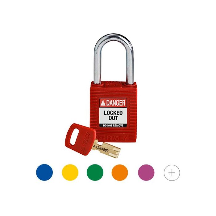 SafeKey Sicherheitsschloss mit Nylon-Gehäuse, Stahlbügel 38mm, Schließzwang, versch. Farben
