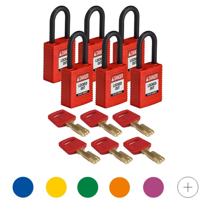 SafeKey Sicherheitsschloss mit Nylon-Gehäuse, Kunststoffbügel 38mm, 6 St./VE