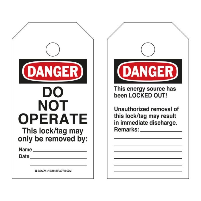 RipTag™ Wartungsanhänger, weiß, DANGER - DO NOT OPERATE, beidseitig, Polyester, 250 St./Rolle