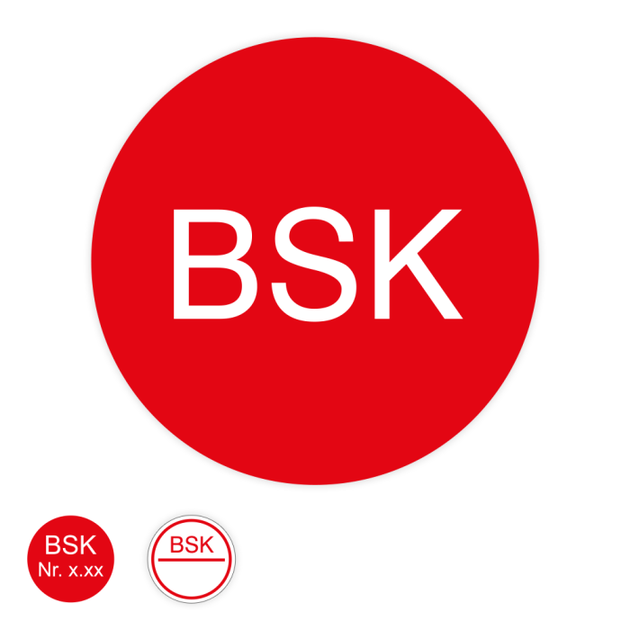 Schilder und Etiketten Brandschutzklappe "BSK", Feuerschutzklappe, rund, verschiedene Ausführungen