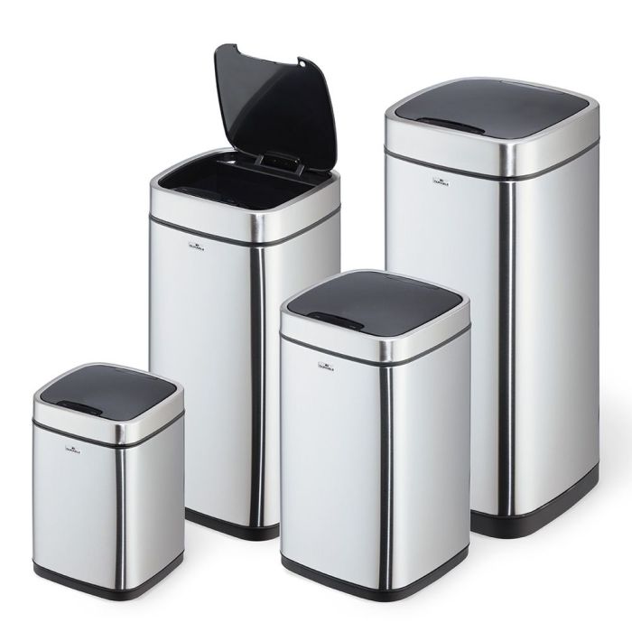 Durable Abfalleimer NO TOUCH mit Sensor, Edelstahl, viereckig, silber, verschiedene Größen