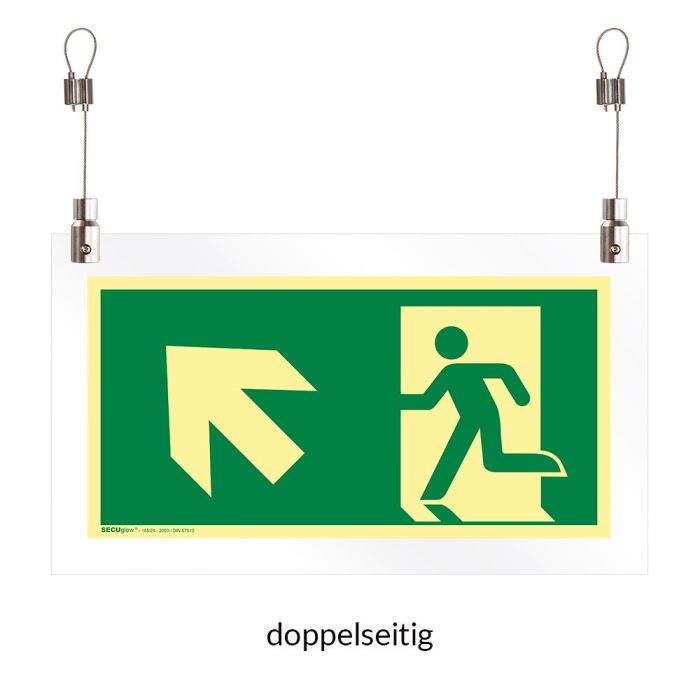 Rettungszeichen, Rettungsweg li/re aufw., ds, ISO, SECUglow 185, a. Acryldeckenabh., 340 x 213 mm