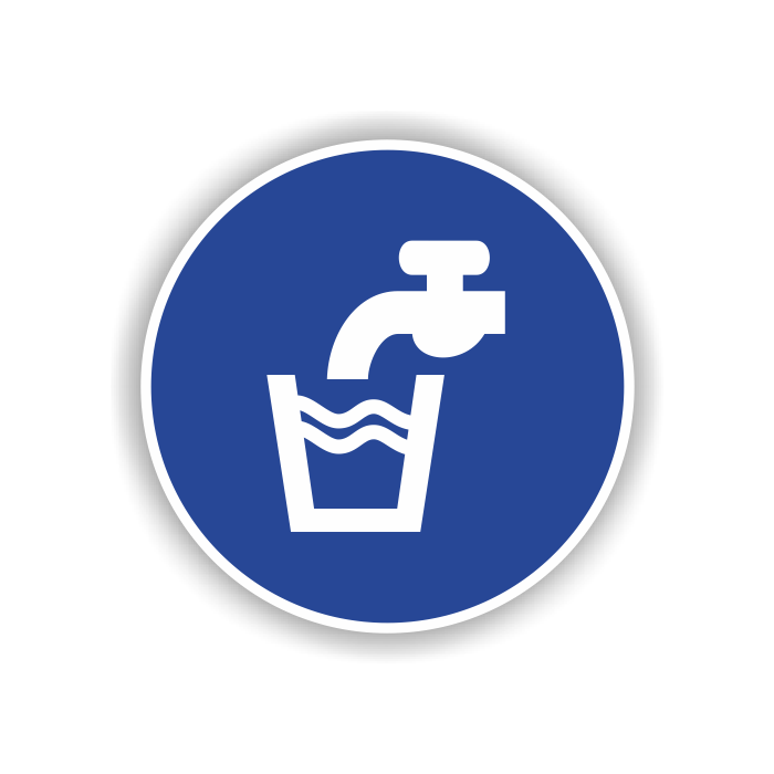 Gebotsschild, Trinkwasser, praxisbewährt, Aufkleber, Folie, d = 100 mm