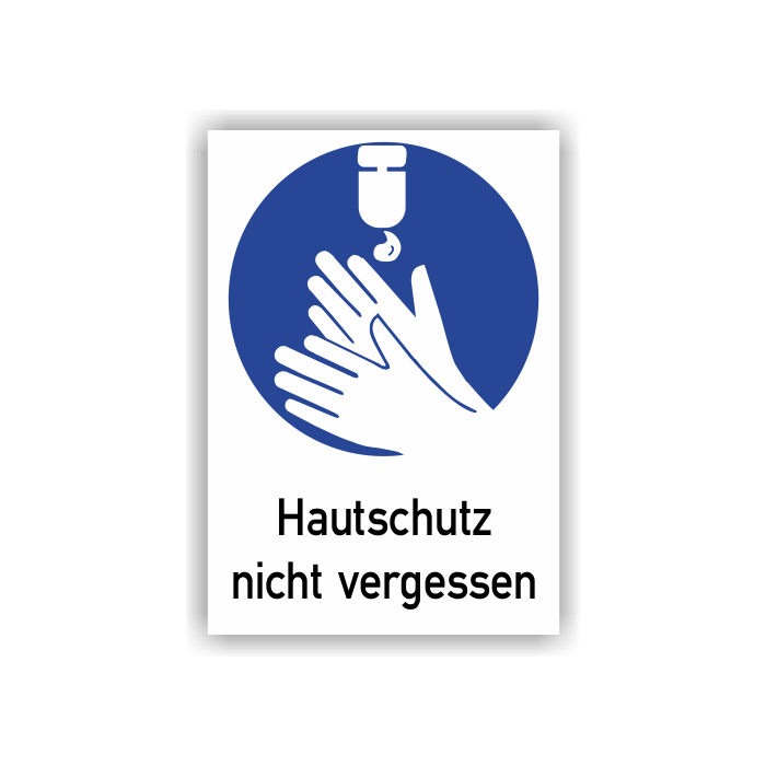 Gebotsschild, Hautschutz nicht vergessen, praxisbewährt, Kunststoff, 210 x 297 mm