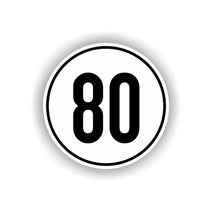 Geschwindigkeitsschild nach § 58 StVZO, 80 km/h, Ø 200 mm
