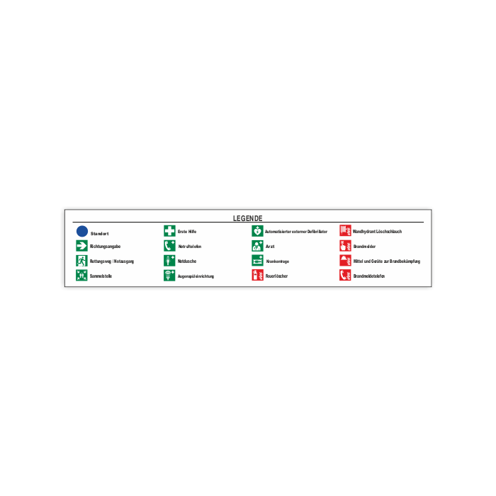 Legende für Flucht- und Rettungsplan nach ISO 7010 Aufkleber, Folie, transp., 580 x 125 mm