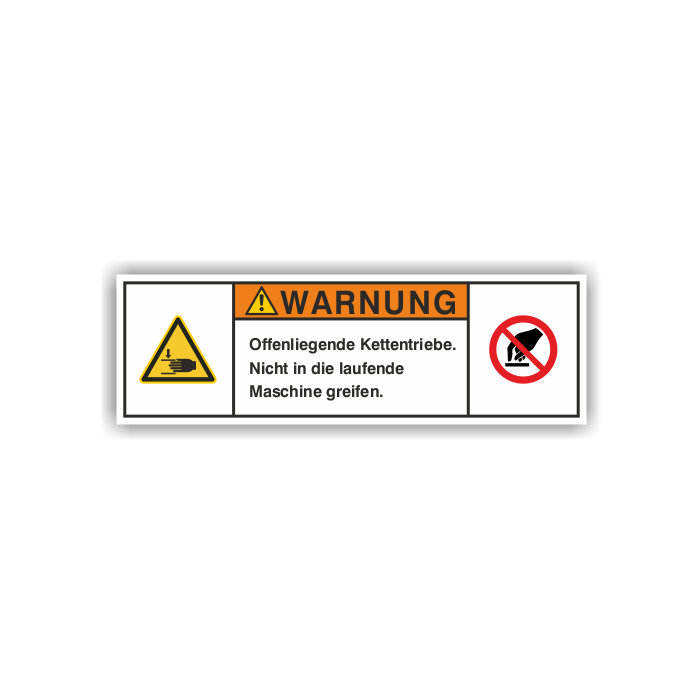 Maschinenschild, Offenliegende Kettentriebe, nach DIN ISO 3864-2, Folie