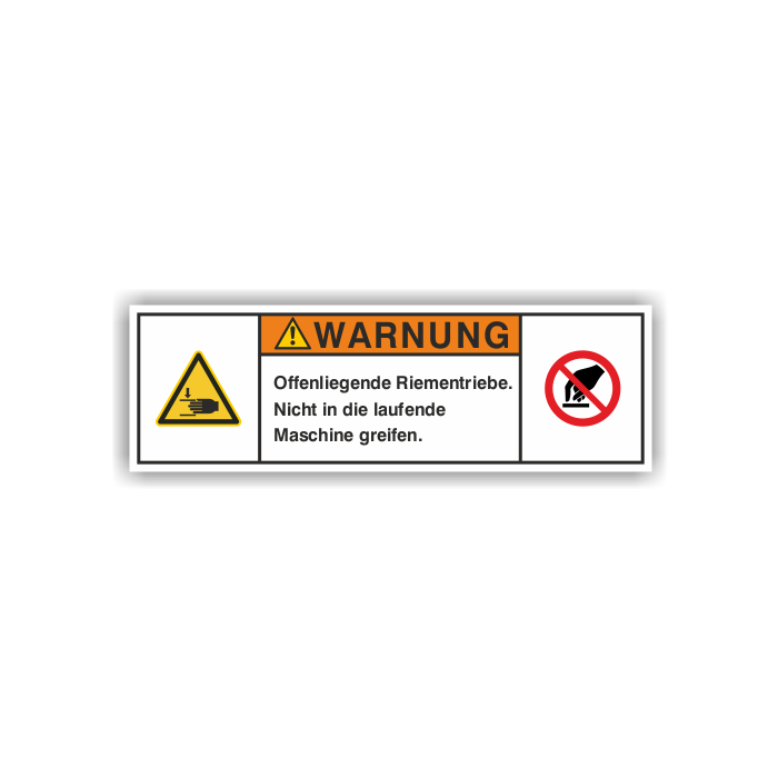 Maschinenschild, Offenliegende Riementriebe, nach DIN ISO 3864-2, Folie