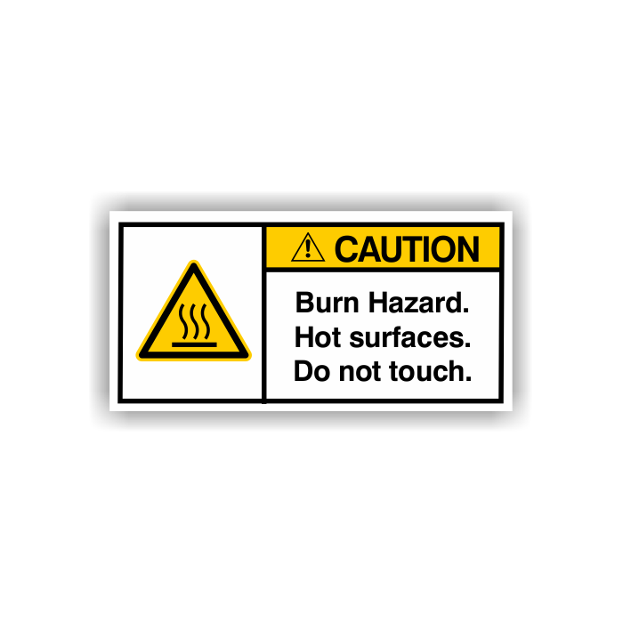 Maschinenschild, Burn Hazard.Hot surfaces., nach DIN ISO 3864-2, Folie