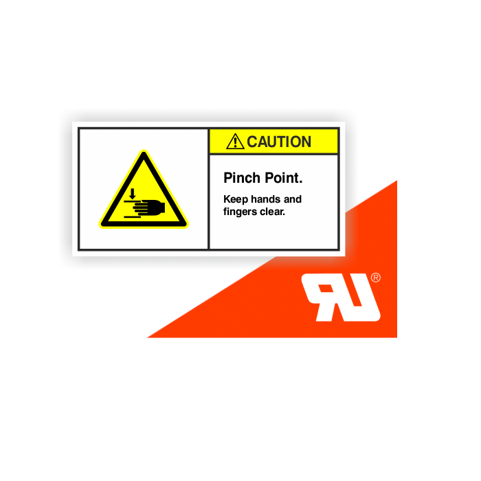 Gerätekennzeichen, Caution - Pinch Point..., UL-zertifiziert, DIN ISO 3864-2, Folie