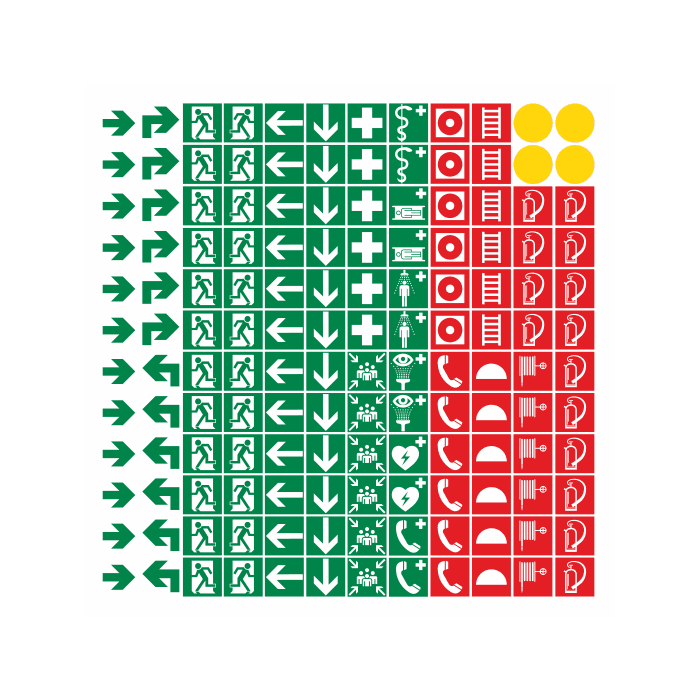 Symbole für Rettungspläne nach ASR A1.3 (2007) Aufkleber, Folie, 12 x 12 mm, 144 Stück je Bogen
