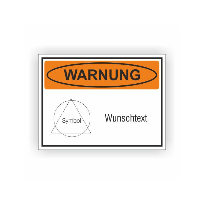 Warnaufkleber mit Signalwort Warnung, Symbol und Wunschtext, Folie