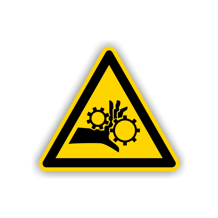 Warnschild, Warnung v. Handverl. d. Zahnradantrieb praxisbewährt