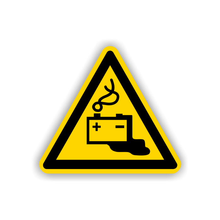 Warnschild, Warnung vor Gefahren von Batterien ISO 7010