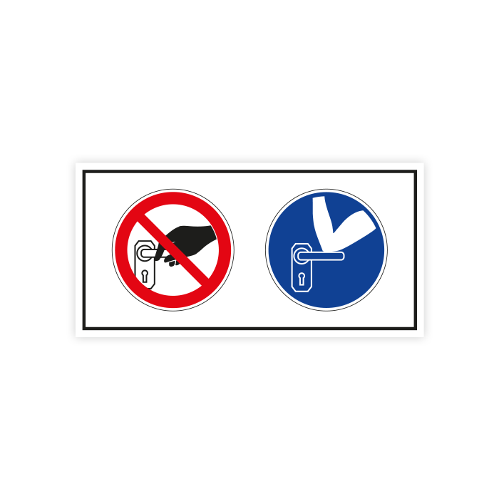 Hinweisschild, Türklinke anfassen verboten, Ellenbogen benutzen, Aufkleber, Folie 200 x 100 mm