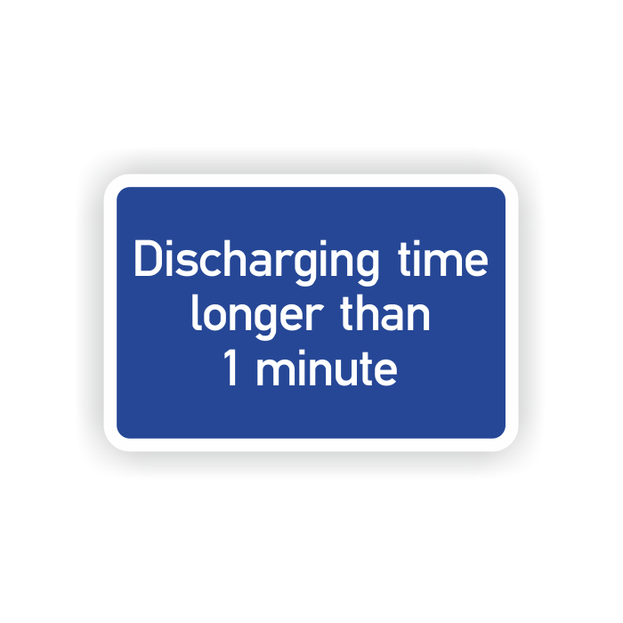Gebotsschild, Discharging time longer than 1 minute, Aufkl. auf Bogen, Folie