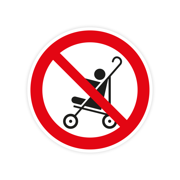 Verbotsschild, Kinderwagen verboten, DIN EN 115-1, Aufkleber, Folie, d = 100 mm