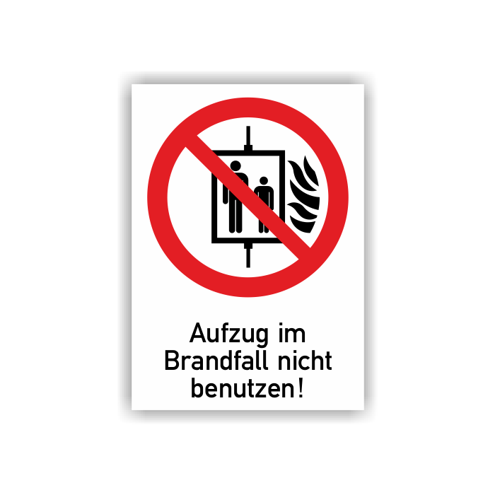 Verbotsschild, Aufzug im Brandfall nicht benutzen, ISO 7010, Kombischild