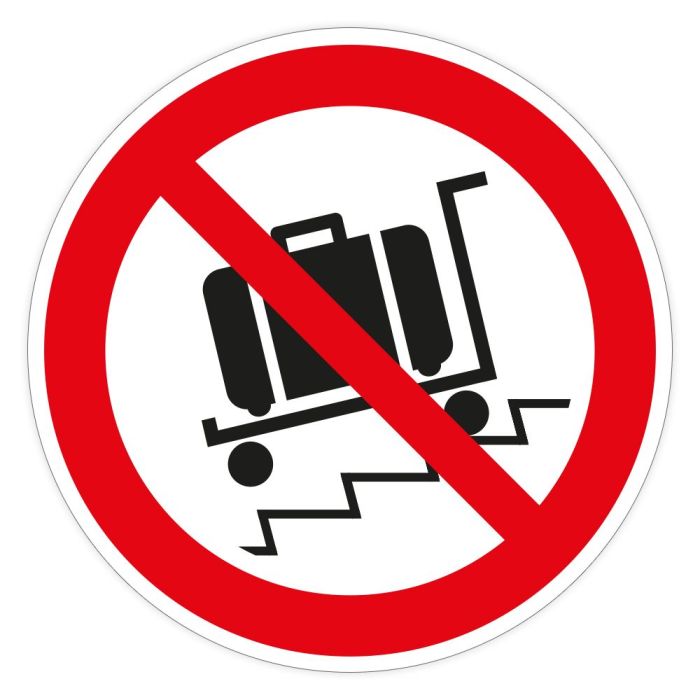 Verbotsschild, Rolltreppe mit Gepäckwagen benutzen verboten, praxisbewährt, Aufkl., Folie, d = 100 mm
