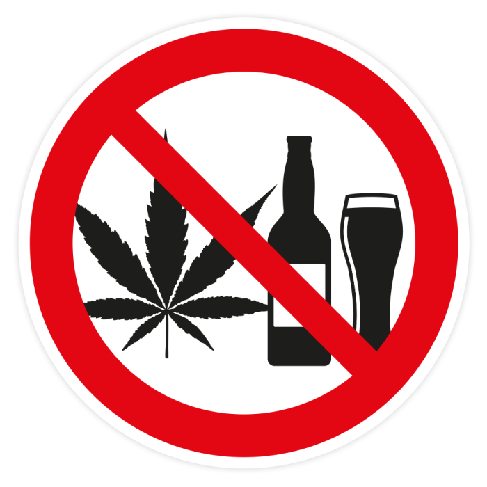 Verbotsschild, Cannabiskonsum und Alkohol verboten, praxisbewährt